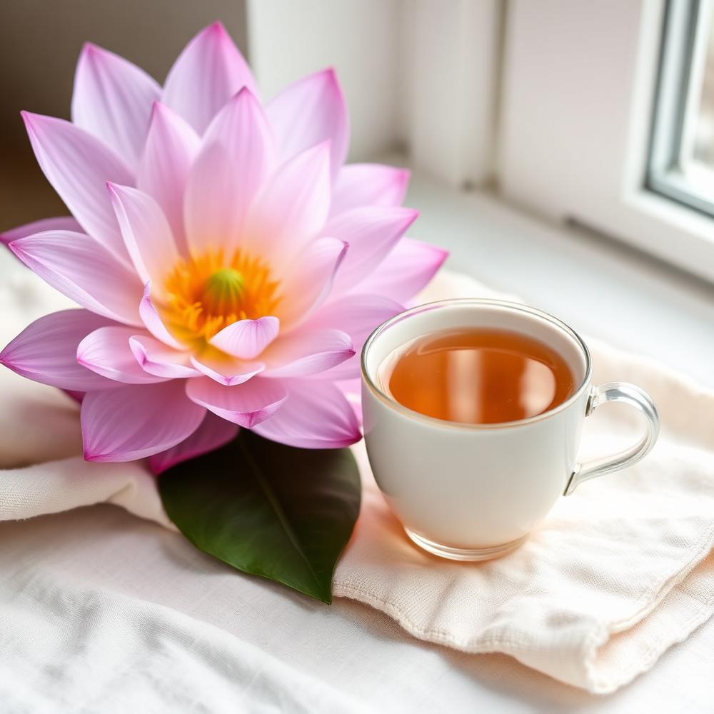 Tisana e fiore di loto accanto alla finestra